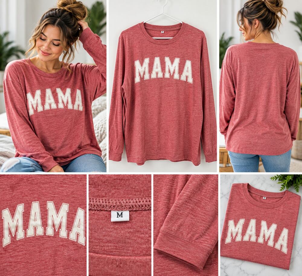 MAMA Graphic Long Sleeve Shirt – Heathered Dusty Rose – Size Medium